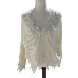 Woman's Lane Tree Off The Shoulder V Neck Distressed Look Pullover Sweater